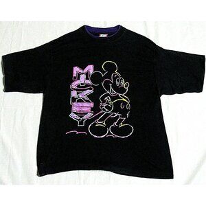 Vintage Mickey Mouse T Shirt Tee Black Neon Disney Designs Double Collar Medium